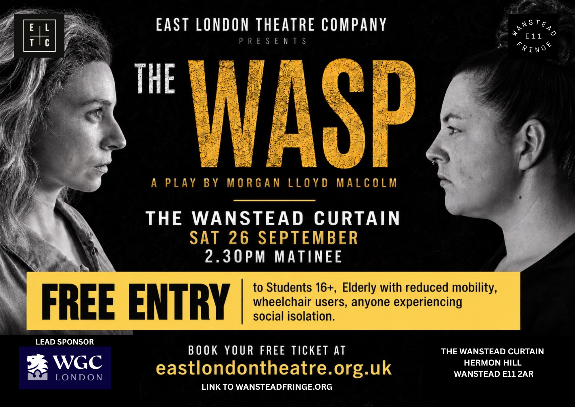 Free entry for The Wasp matinee at The Wanstead Curtain on Saturday 26 September at 2:30pm
